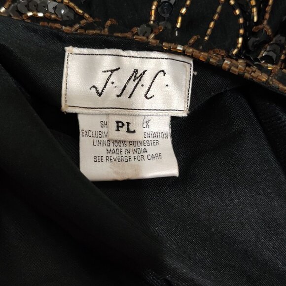 Vintage JMC Womens Petite Evening Jacket Beaded Cocktail Silk Black Gold Sz PL L - Picture 5 of 11